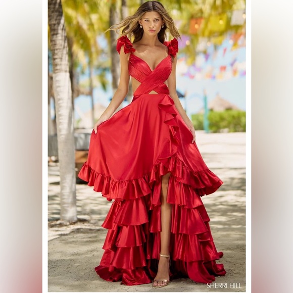Elegant Red Ruffled Gown - Picture 3 of 5